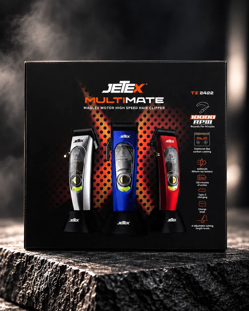 אריזת JETEX Multimate עם שלוש מכונות בכסוף, כחול ואדום