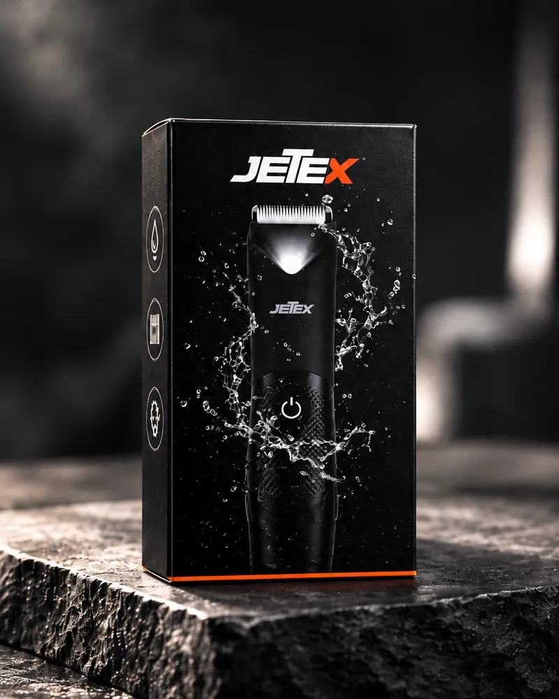 אריזת טרימר JETEX Fit Man על משטח אבן
